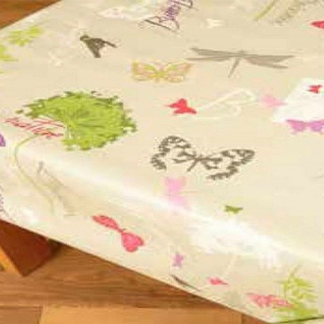 NAPPE 140 CM DE LARGE EN TOILE CIREE PAPILLON GRIS AUX METRES SUR MESURES