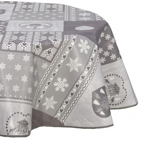 NAPPE EN TOILE CIREE RONDE AUBERGINE A POIS BLANC DIAMETRE 160